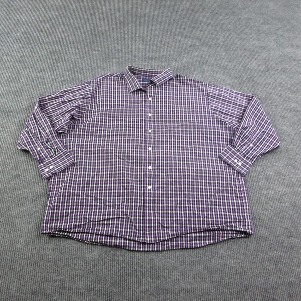 Tommy Hilfiger Shirt Mens Big 19 34/35 Purple Black Plaid Button Up Relaxed Fit